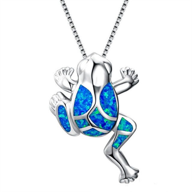 Beautiful Blue Fire Opal Sea Frog Tribal Necklace