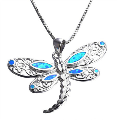 Beautiful Blue Fire Opal Dragon Fly Tribal Necklace