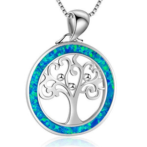 Beautiful Blue Fire Opal Tree of Love Tribal Necklace
