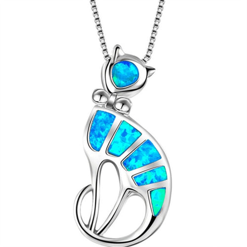 Beautiful Blue Fire Opal Cat Tribal Necklace