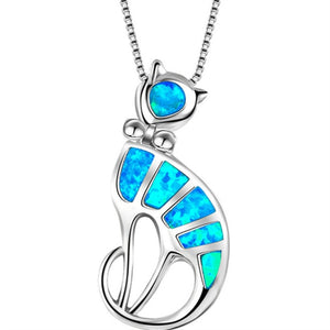 Beautiful Blue Fire Opal Cat Tribal Necklace